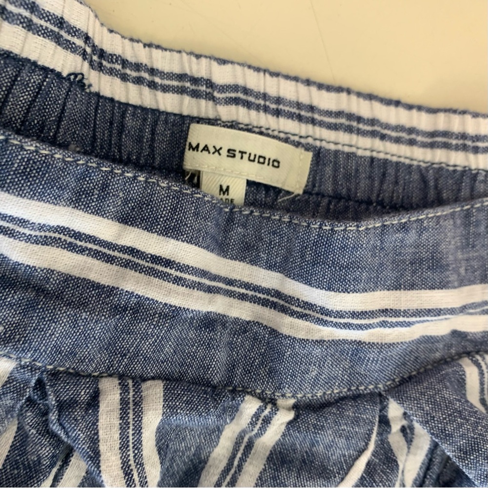 Max Studio Navy and White Striped A-Line Linen Skirt - Picture 5 of 7